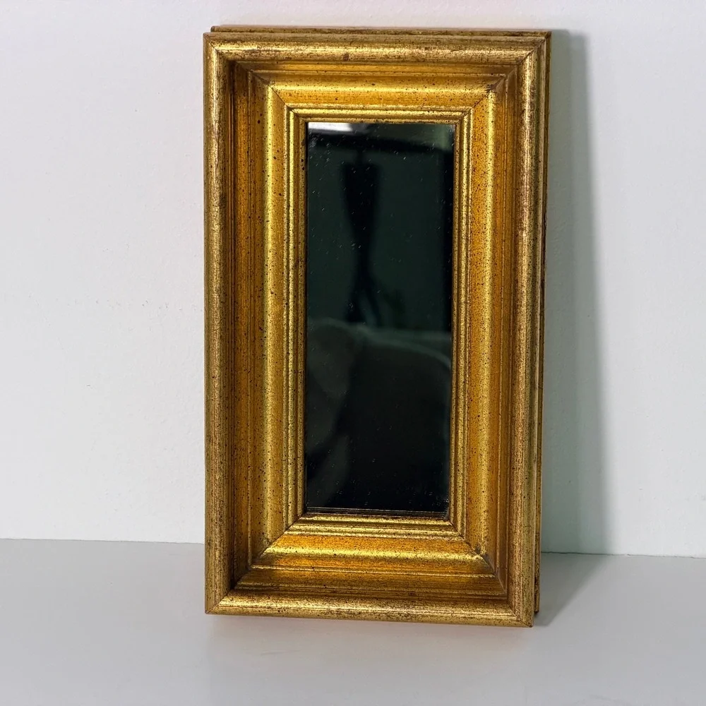 Vintage Gold Framed Smoky Gray Wall Mirror Narrow Accent Hollywood Regency
